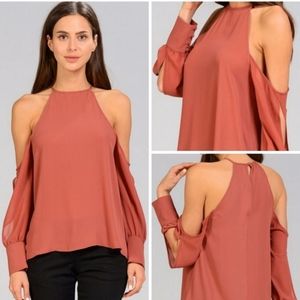 Strut & Bolt Cold Shoulder Washed Crepe Blouse Top